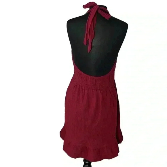 B. Original Maroon Gauzy Boho Halter Sleeveless Midi Dress NWT Size L - Picture 3 of 7